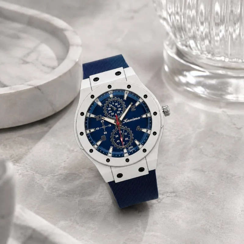 Men Sport Quartz Wristwatch Fashion Casual Blue Dial Silicone Strap Male Watch Business Dress Watches for Man Montres Hommes