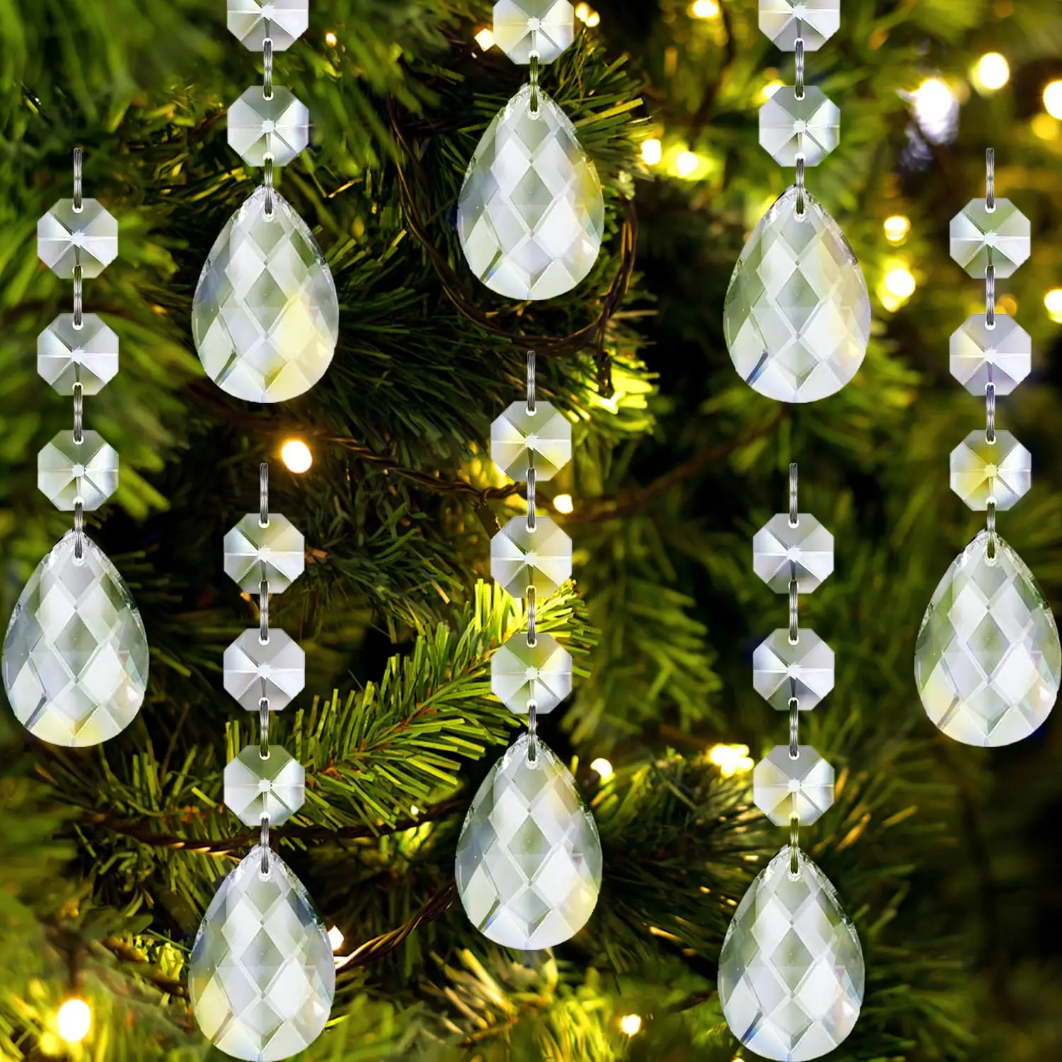 10/20/30 Stück Kristall-Tropfen-Ornamente für die Weihnachtsbaumdekoration, hängende Kristallornamente aus durchsichtigem Kunststoff und Acryl