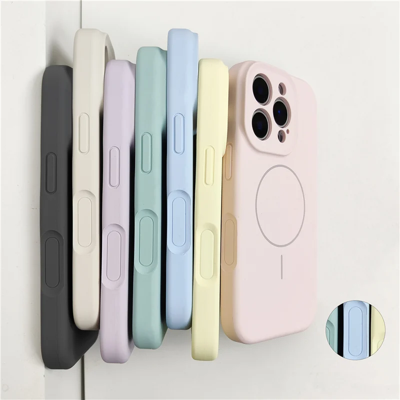 Botão de câmera de toque ativo silicone líquido magsafe caso para iphone 16 16pro 16pro max capa de cor sólida para carregamento sem fio