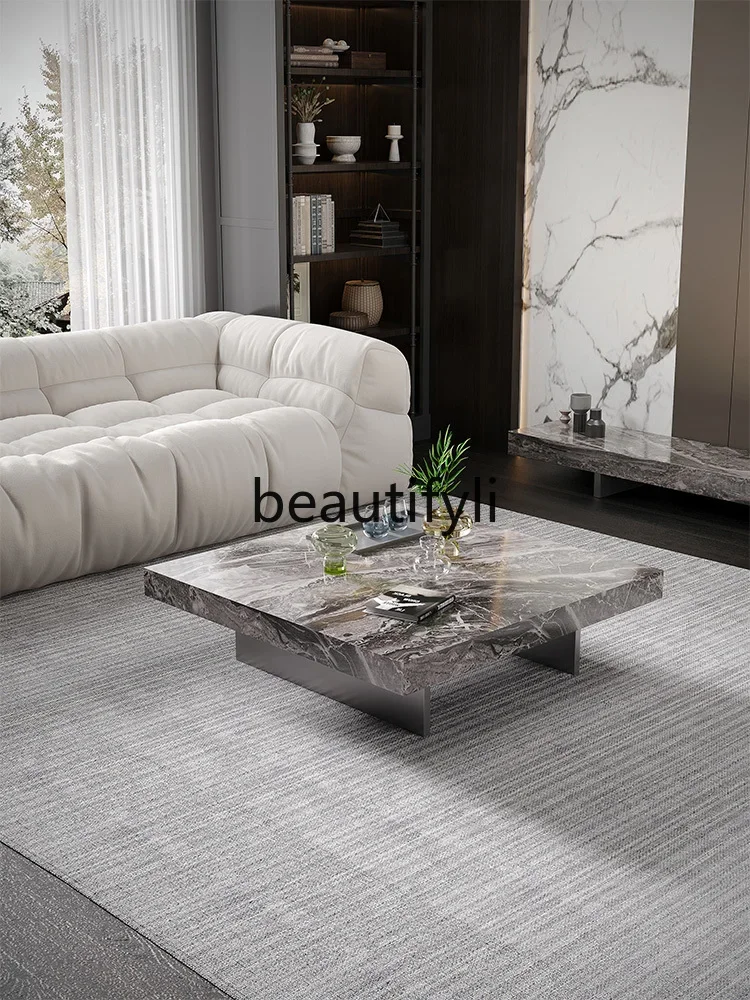 

SS Coffee table villa minimalist living room light luxury stainless steel generous table