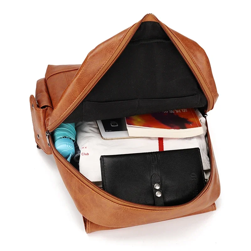 Men Business Casual Backpacks For School Travel Bag Black Pu Leather Men's Fashion Shoulder Bags Vintage Boys Men Backpack #6