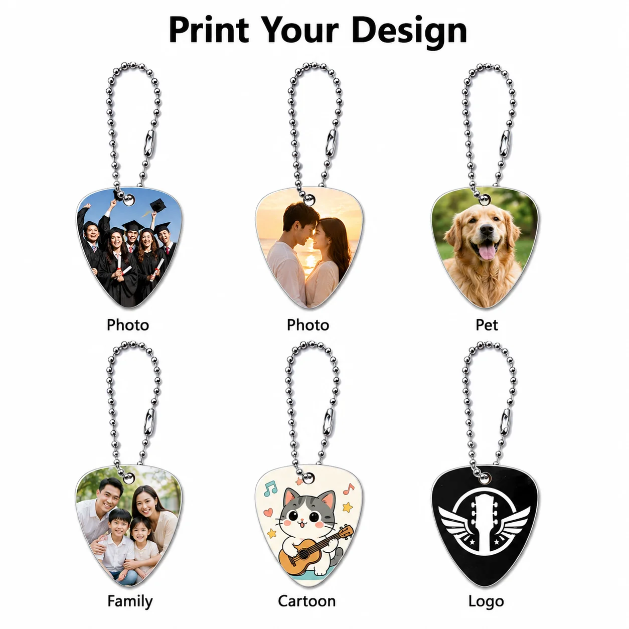 Custom Photo Guitar Picks Personalized Logo Necklace