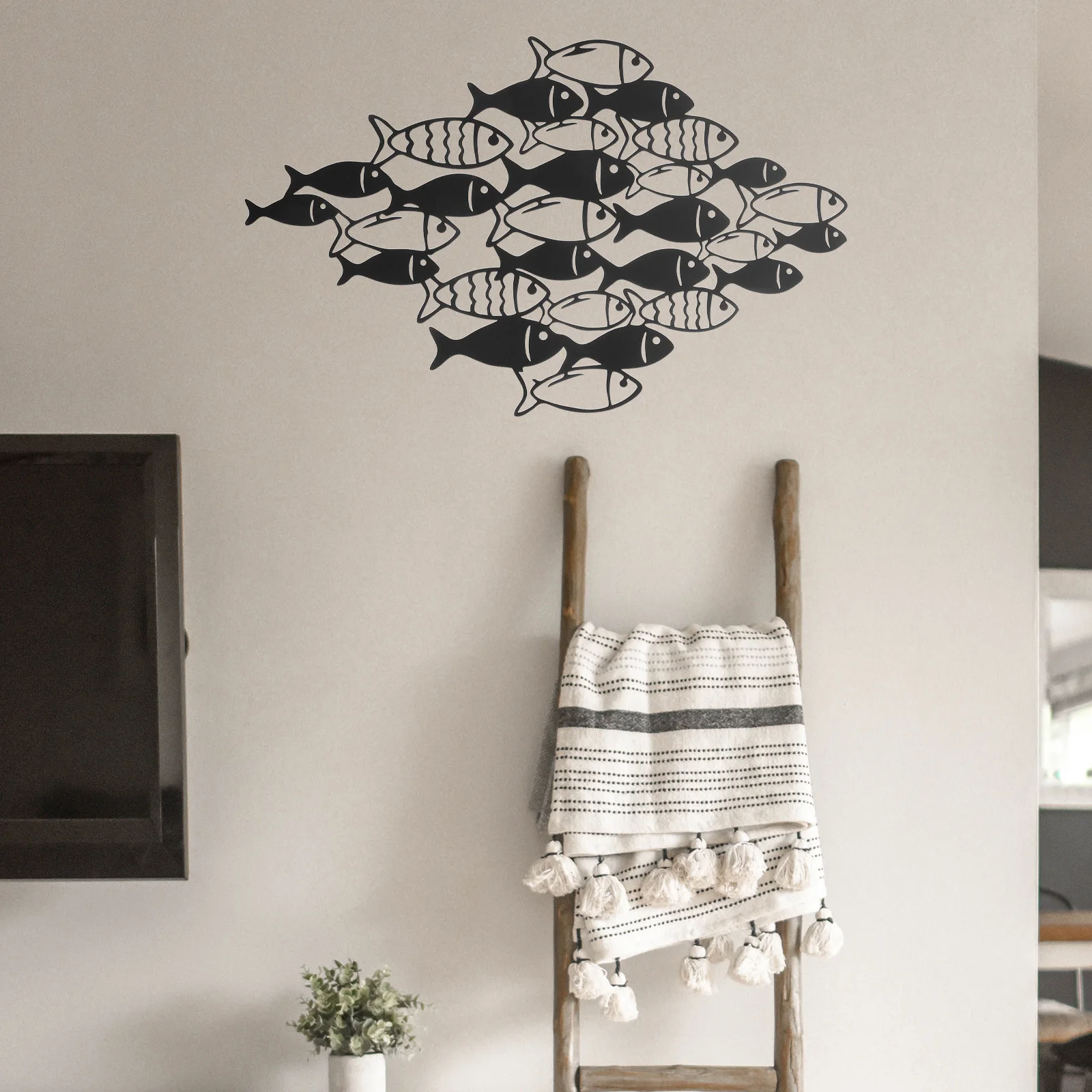 

Iron Wall Art Decor Mediterranean Style Hollow Pattern Home Office Living Room Decoration Black Wrought for Home