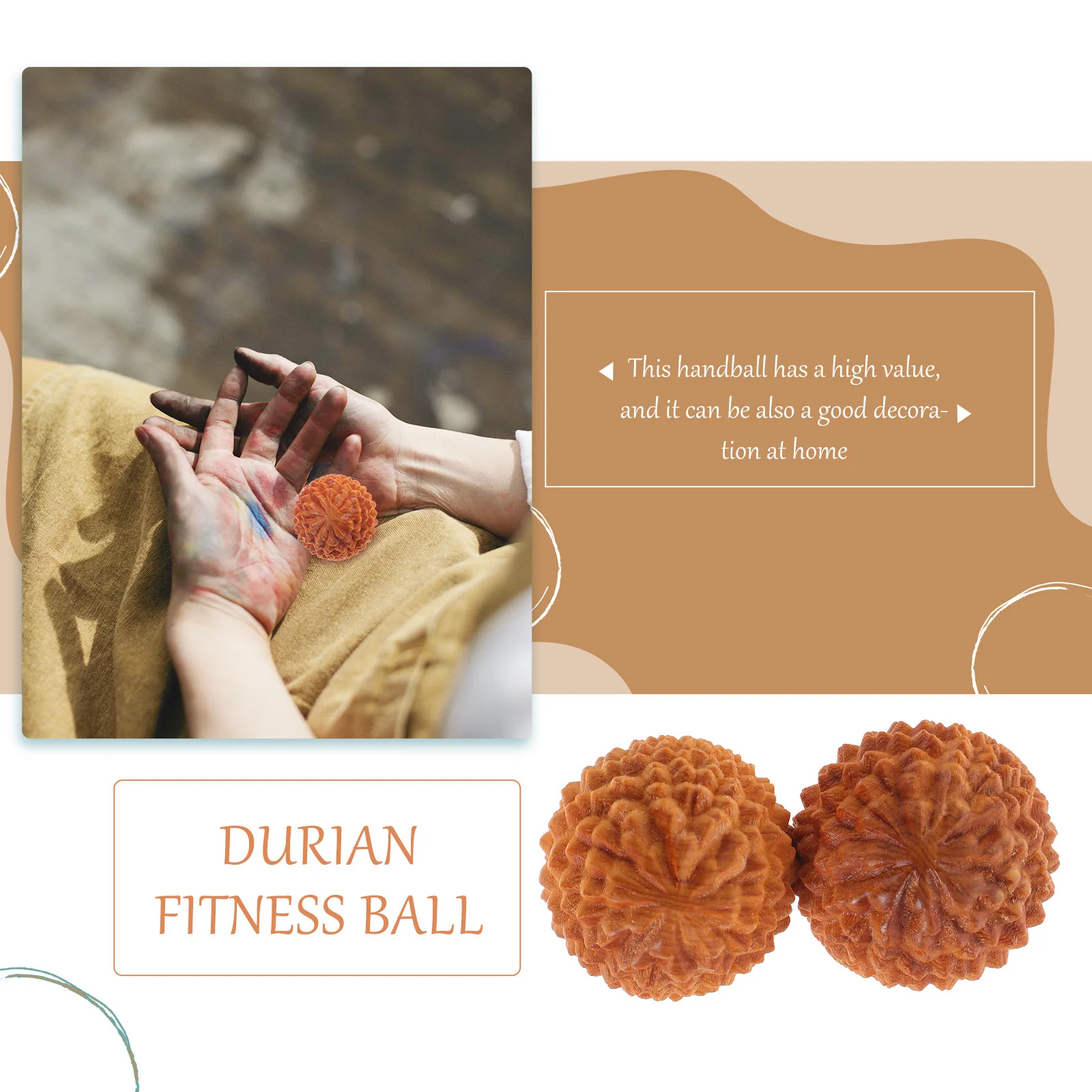 2Pcs Wood Handballs Durian-Shaped Massaging Tool Exquisite Craftsmanship Long-Lasting Home Decoration Durian-Shaped Handballs