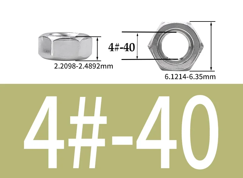 Uxcell 100-Pack 4#-40 Stainless Steel 304 Hex Nuts – Fine Thread, 0.112" ID, 6.3mm Width