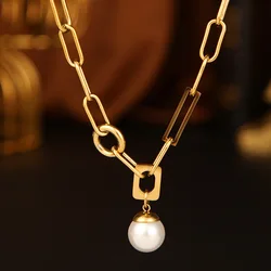 316L Stainless Steel New Fashion Fine Jewelry Large Grain Pearls Charm Thick Sturdy Chain Choker Necklaces Pendants For Women