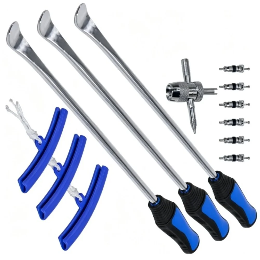 13-Piece Tire Change Solution Featuring Curved Ergonomic Levers for Reduced Effort During For Motorcycle Bicycle Car Tire Work