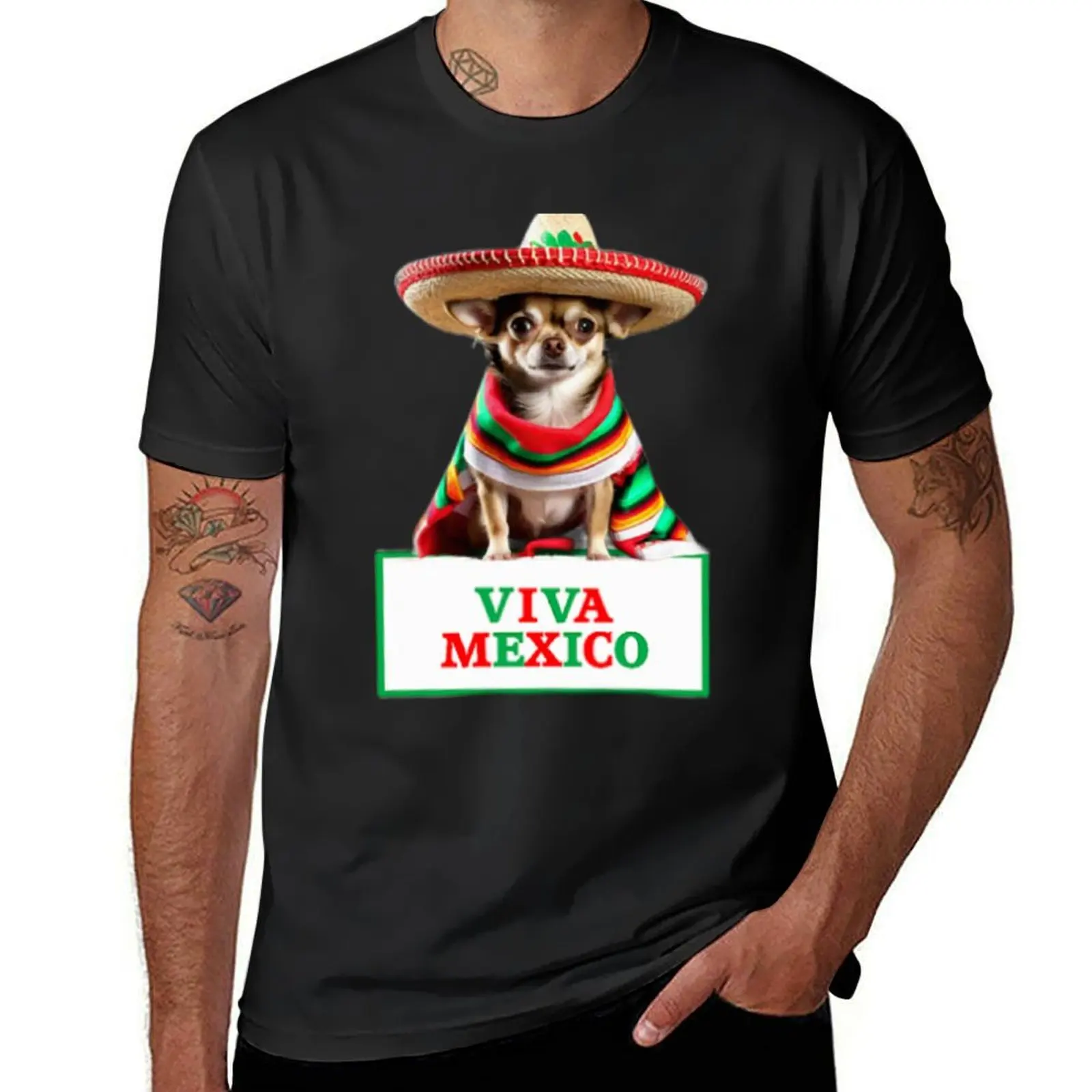 Chihuahua Viva Mexico Mexican Sombrero Hat Poncho Clothes T-Shirt plain graphics heavyweights mens t shirts