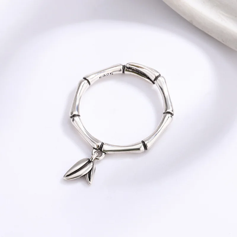 925 Sterling Silver Bamboo Joint Finger Rings For Women Luxury Jewelry Vintage Anillos Birthday Gift