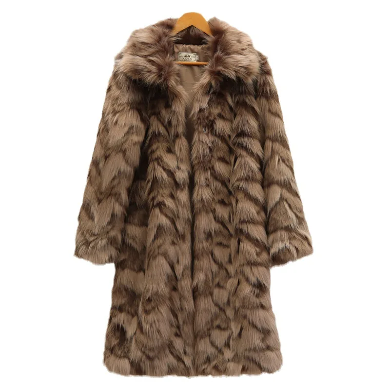 Women's Autumn Winter Top Coat Long Faux Fur Thick Warm Retro Simple Casual Design Fashion Advanced Soft Niche Versatile Brand