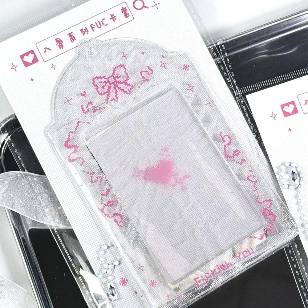 Rib X-ray Photocard Holder With Keychains Cute 3inch Cards Protect Sleeves Bowknot Students Key Chain Accessories Card Holder