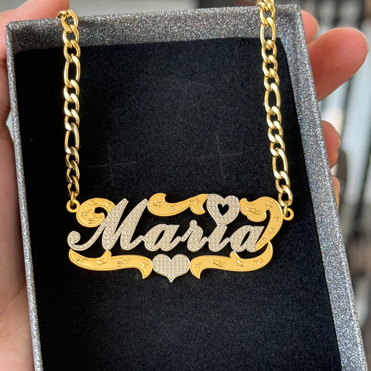 Personalized Custom Name Necklace Stainless Steel Double Color 3D Nameplate Memorial Anniversary Gift For Family Couple Jewelry