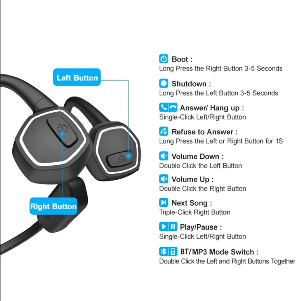 For Bone Conduction Earphones Bluetooth Wireless IPX8 MP3 Hifi PVC Bone conduction headphones for
