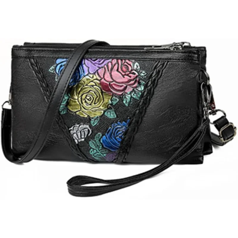 Bolso de mano de cuero estampado de moda negro de PU para mujer, bolsos casuales para mujer, bolso de mensajero