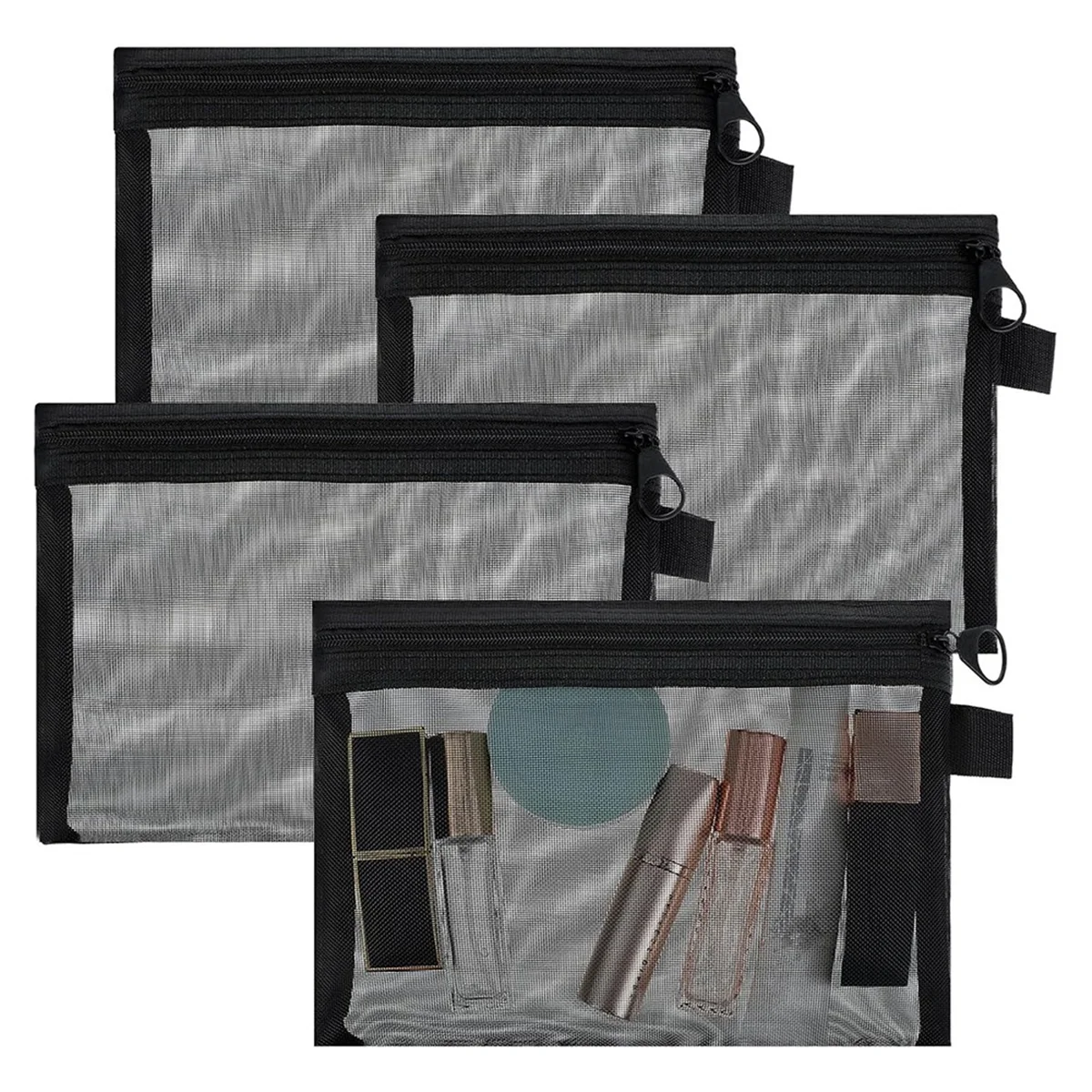 H-W 4pcs Mini Mesh Zipper Bags,Mesh Zipper Pouch Small Zipper Bags Nylon Zipper Pouch Mesh Makeup Bag for Home Office