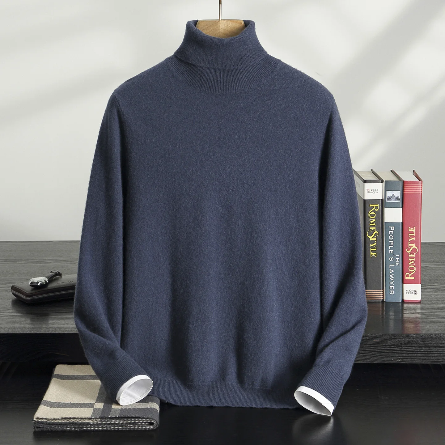 

100% кашемировый свитер, мужской вязаный пуловер с высоким воротом на осень-зиму, новый стиль, однотонные топы с длинными рукавами, базовые универсальные