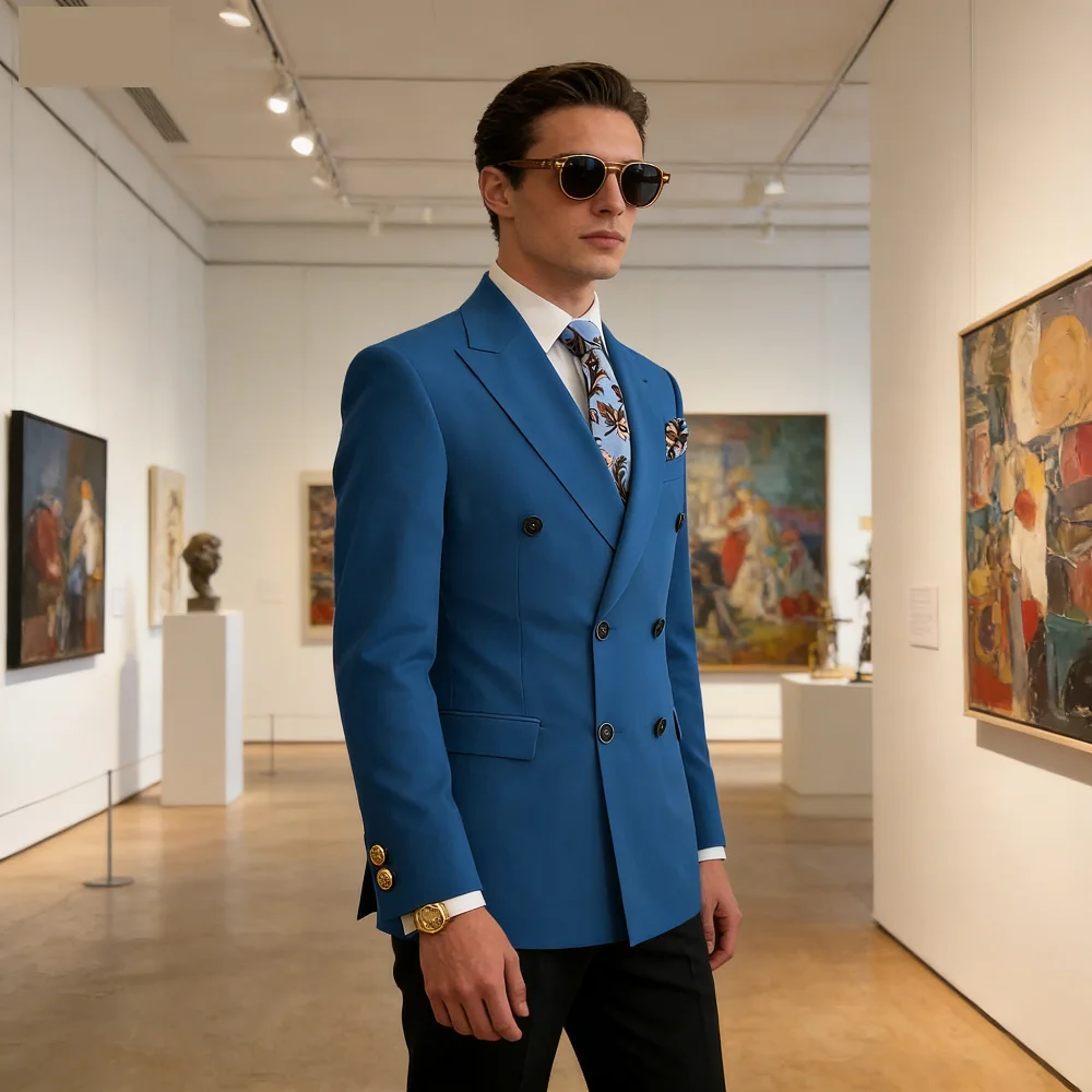 

Мужской двубортный смокинг с лацканами и двумя разрезами, приталенный деловой костюм (пиджак + брюки)