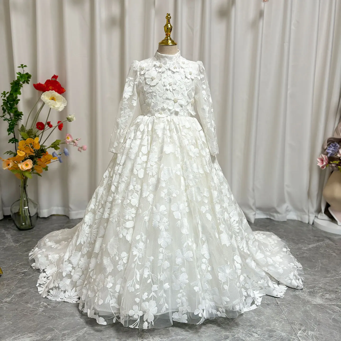 Jill Wish-Vestido de noite elegante infantil, vestido de princesa 3D para aniversário, festa de comunhão, branco e luxo, casamento em Dubai, 2024, J293