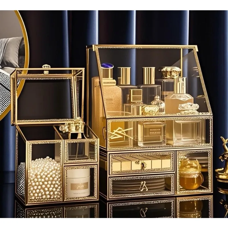 

Luxury Stackable Glass Cosmetic Organizer 3-Piece Set-Durable,Premium Shatterproof Vanity Storage,Artisan-Design for High-End