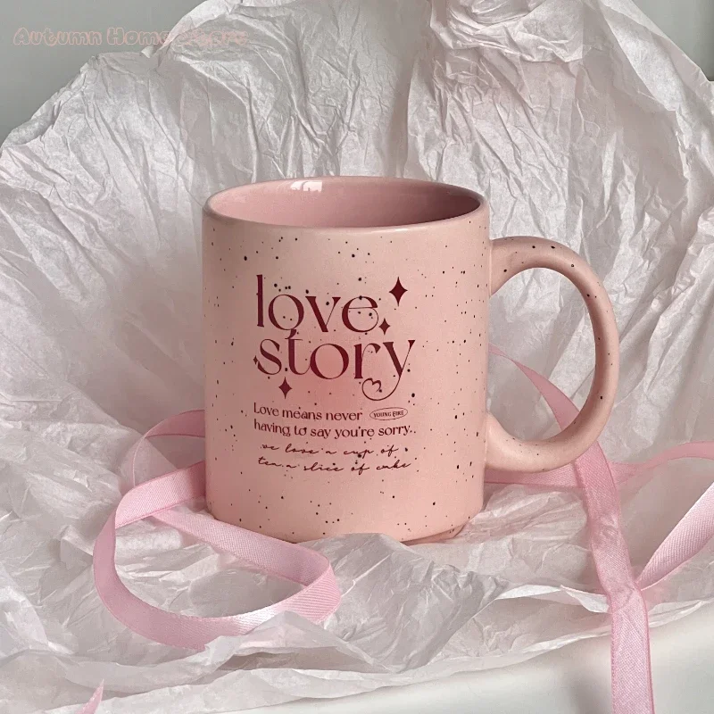 Original Romantic English Splash Ink Ceramic Cup Pink Love Story Lovers Mug Coffee Cups Ceramic Mug