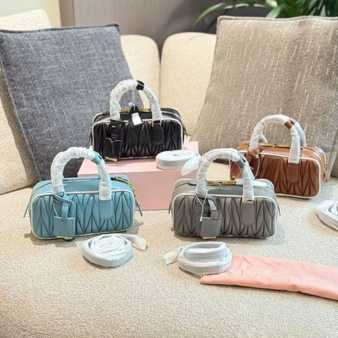 

New bowling bag classic pleated real leather bags joker fashion advanced portable crossboby bags Princess style Women's bag