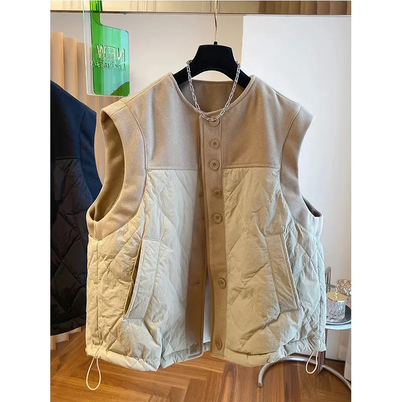 2023 New European Loose Fitting Cotton Vest Patchwork Cotton Jacket For Women In Autumn And Winter Sleeveless Jacket For Externa