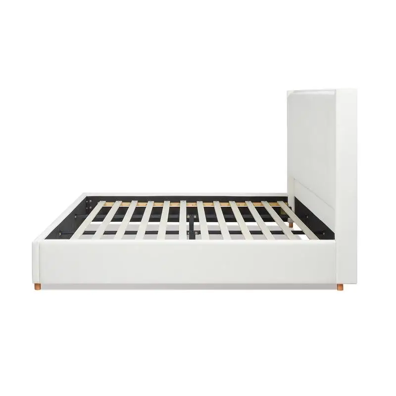إطار سرير بمنصة اللوح الأمامي باللون الأبيض العتيق مصنوع من مادة البوليستر