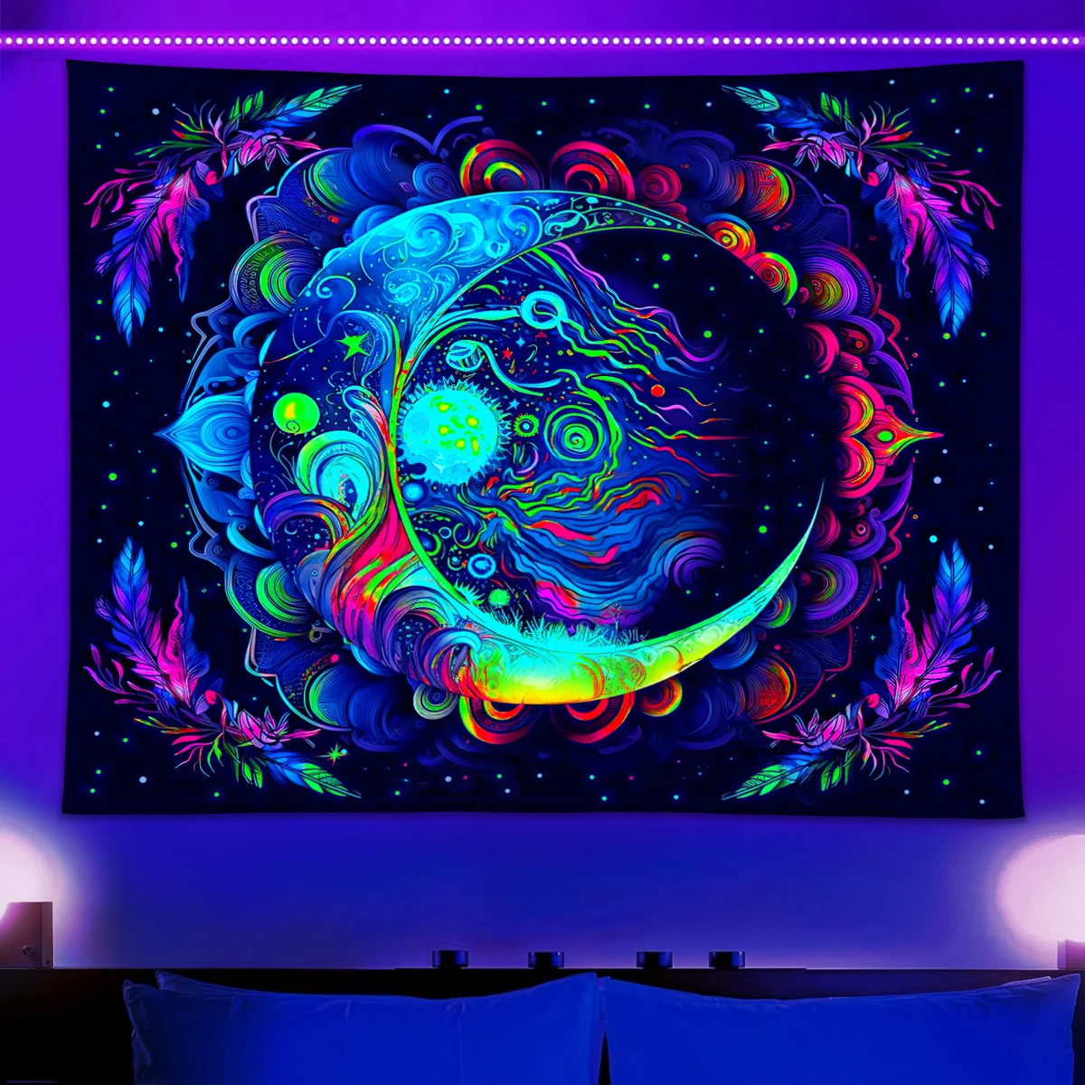 1pc uv ansprechender Mond teppich, böhmischer fluor zieren der Wandteppich, mysteriöse Mondphase, Sternen himmel, ästhetischer Wandteppich des Universums
