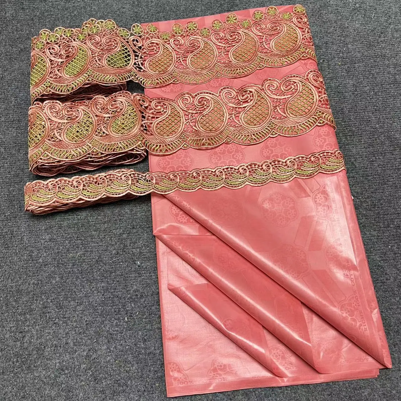 

New Fashion 5yards Bazin Rich Fabric with 15yards Embroiered Trims Lace for Women Dress Bazin Material M1215-3