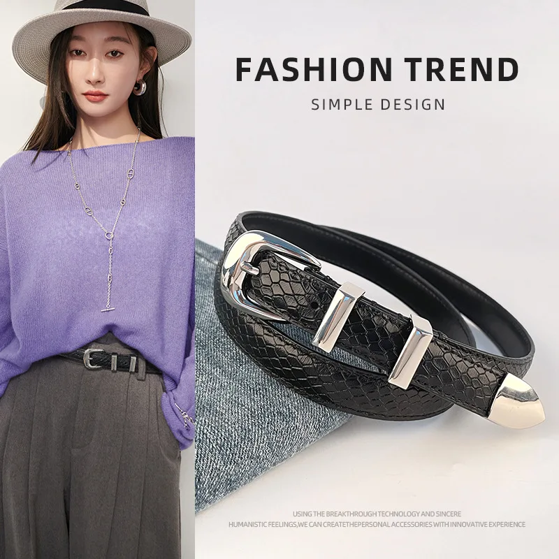 

Top layer cowhide ladies all-match genuine leather thin belt with casual pants jeans short skirt women's belt