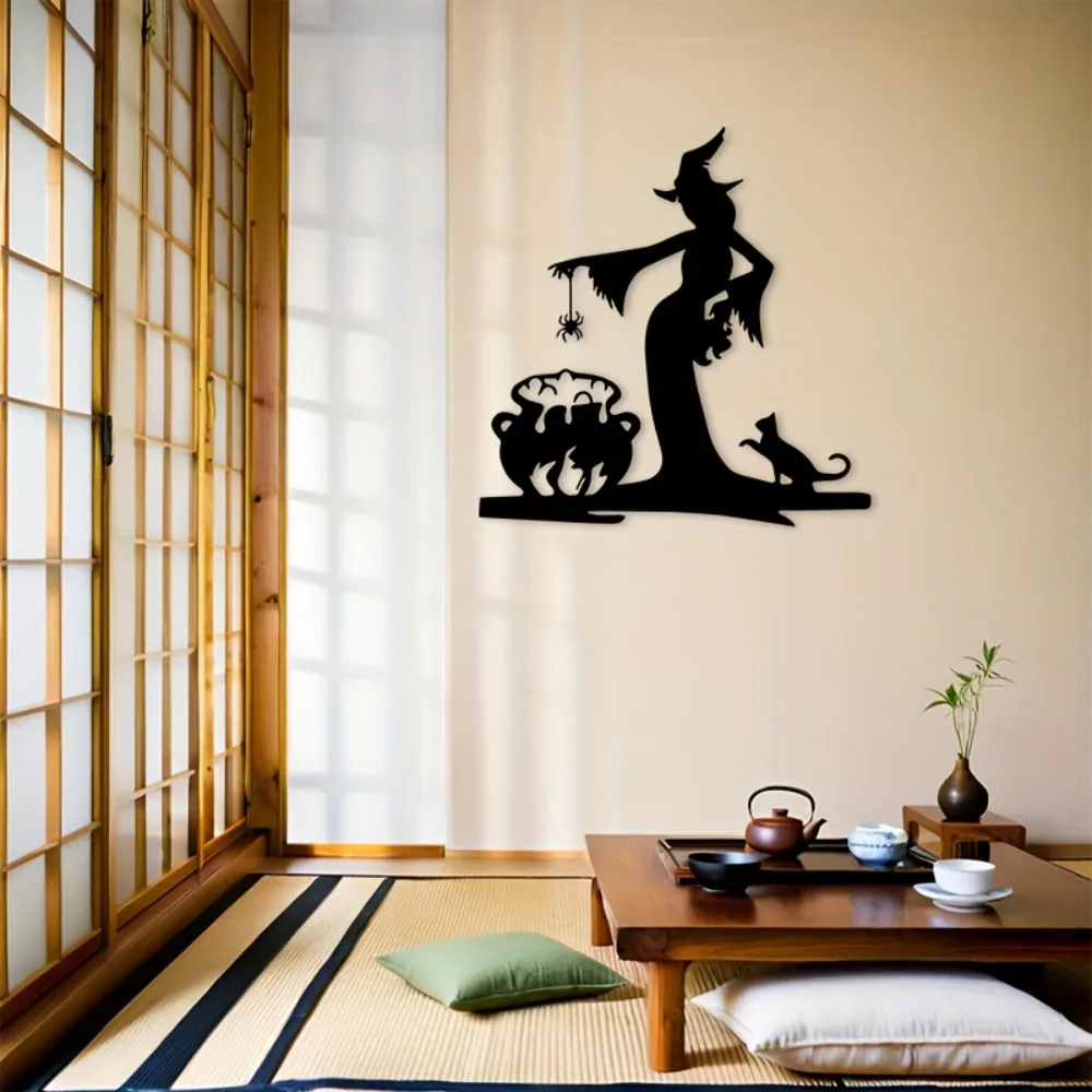 CIFBUY Iron Wall Art Witch Spider Cat Metal Sculpture Hanging Plaque Rustproof Home Gothic Decor Ornament - view 4