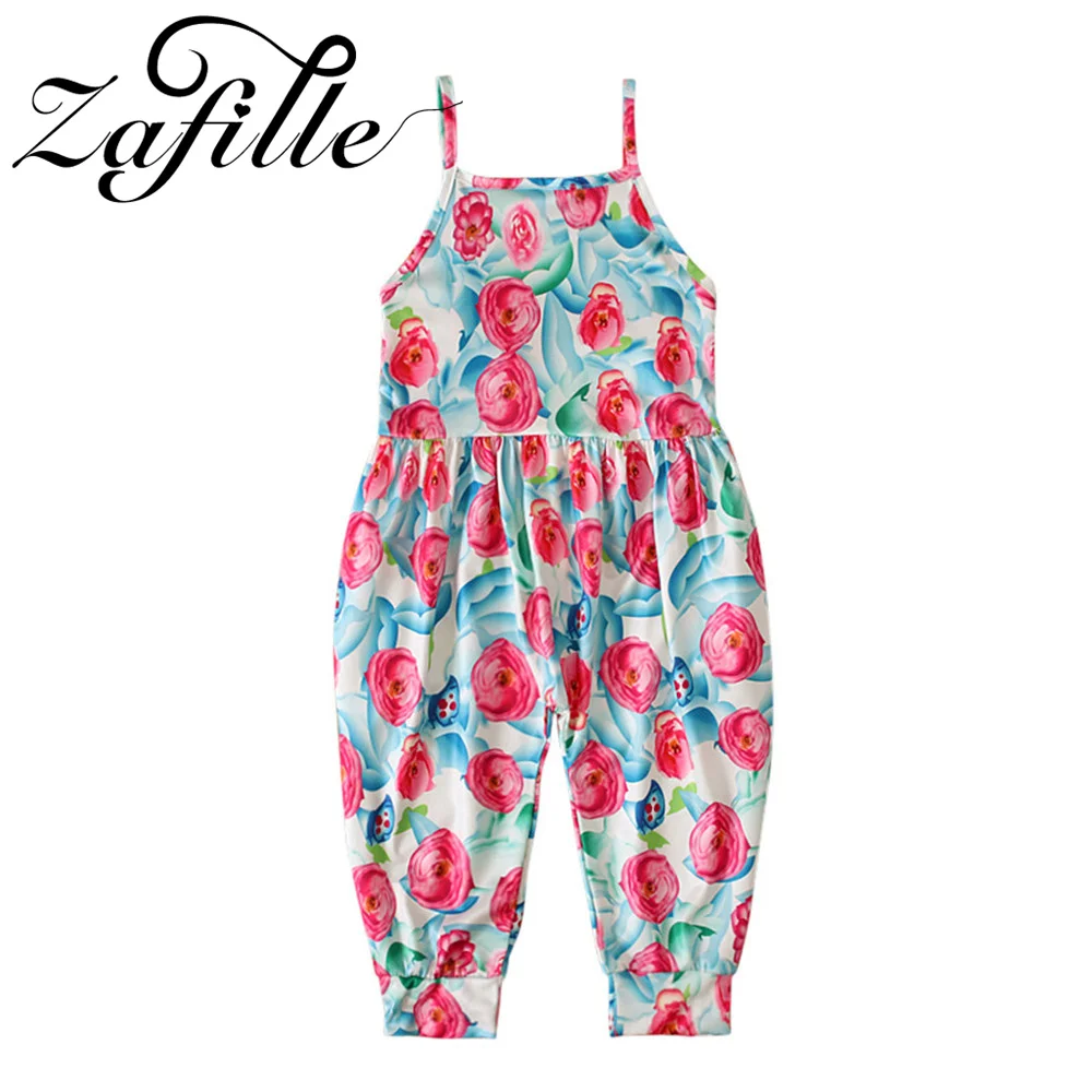 Zafille Kinderen Meisjes Mouwloze Jumpsuits Cartoon Bloemen Gedrukt Baby Rompertjes Off Schouder Meisjes Jumpers Casual Kinderen Outfit