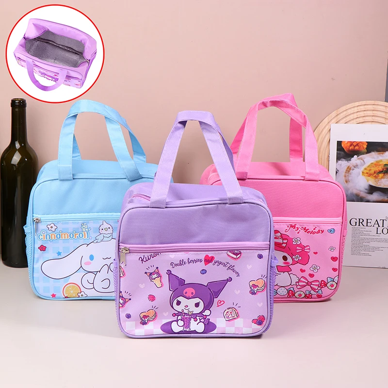 

1PC Cute Cartoon My Melody Kuromi Lunch Box Bag Portable Food Storage Bag Sanrio Kawaii Meal Insulated Bag For Kids