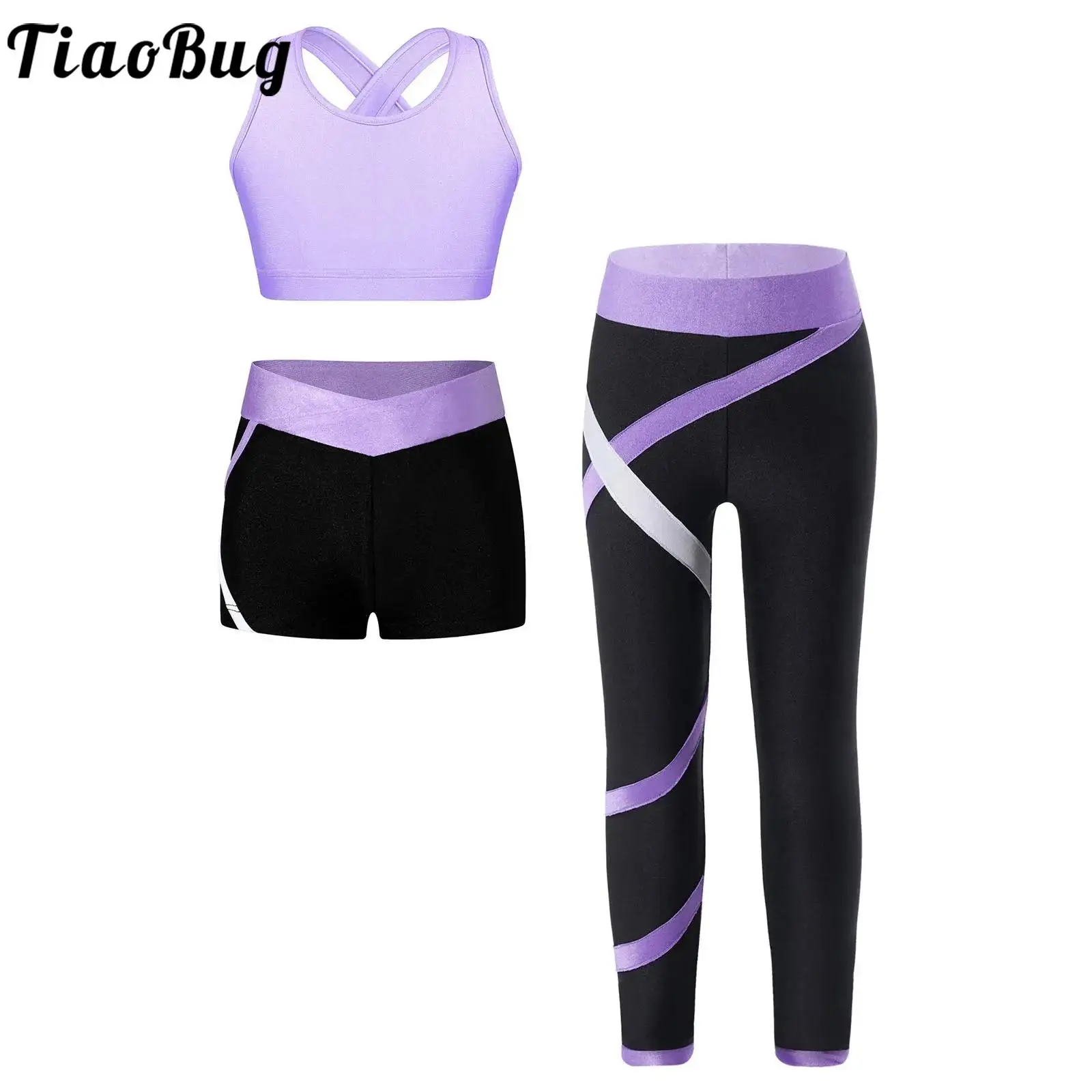 Kids Girls Dance Practice Yoga Set Costume Comfort Sports Bra with Jogging Trousers Set Gymnastics Gym Workout Clothing