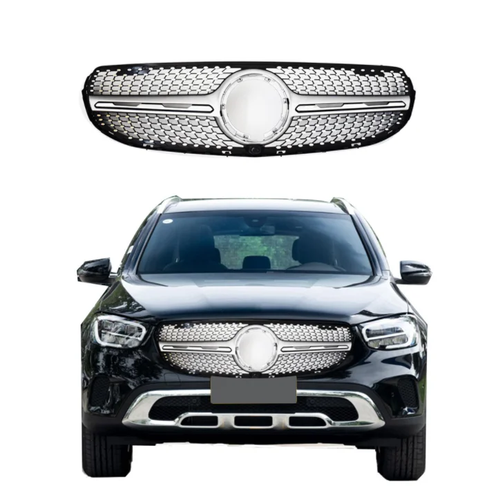 Front Bumper Grille For 2020-2022 Mercedes Benz GLC X253 Upgrade Diamond Type Hood Grill