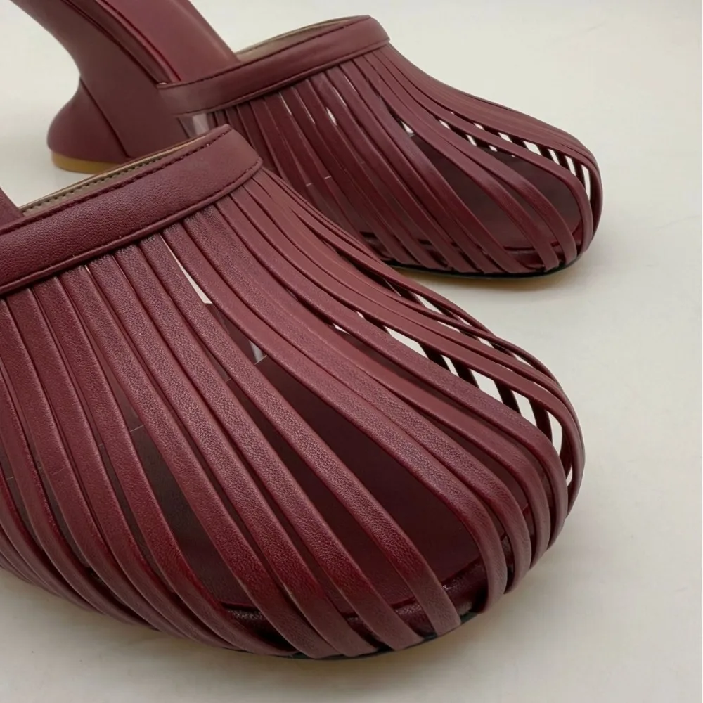2026 Summer Women Metallic Strap Cutout Wedge Heel Mules Round Toe Slip on High Heel Plus Size Party Sandals - view 4
