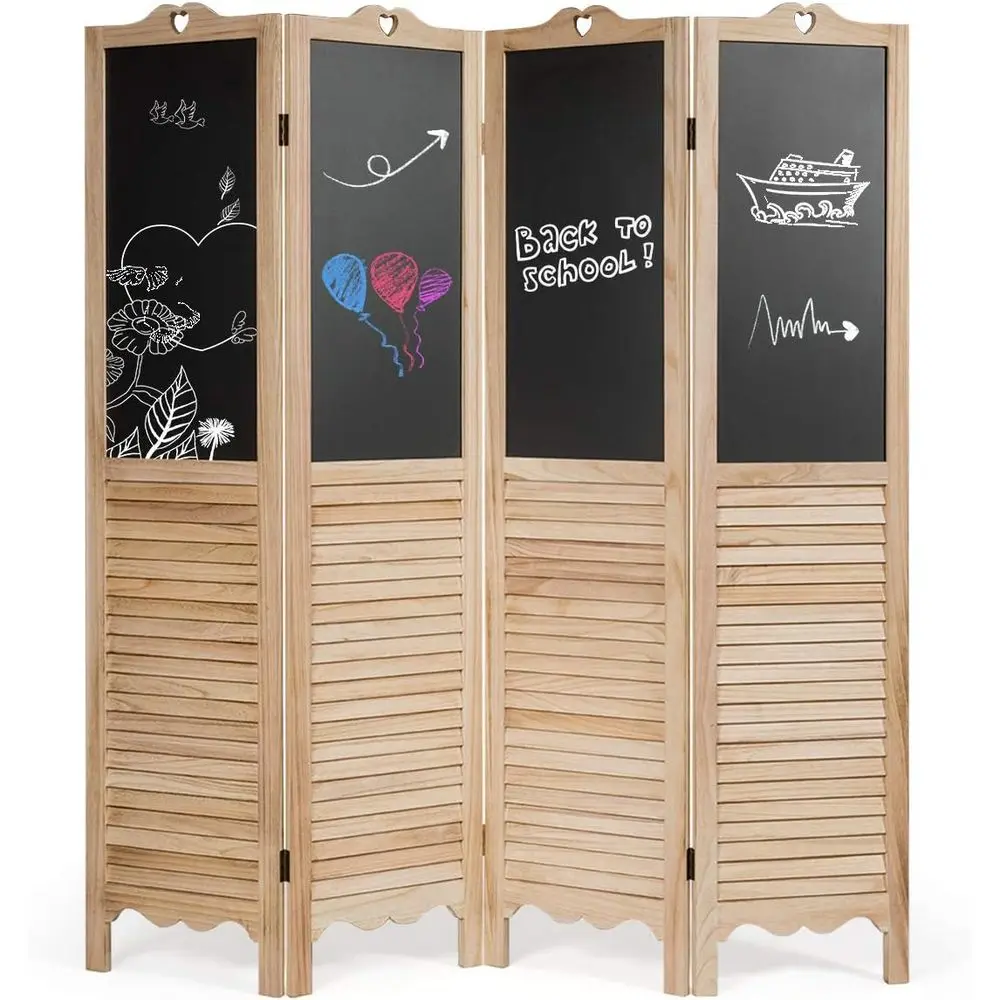 4-Panel Room Dividers with Chalkboard Privacy, Freestanding Partition for Home or Office
