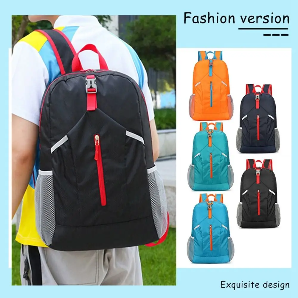 Large Capacity Foldable Backpack with Drawstring Storage Bags Zipper Lightweight Nylon Bag Sports Knapsack Shoulders Bag Sports