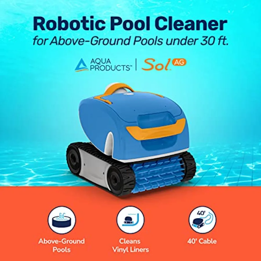 Above ground pool robotic cleaner, ABS plastic, blue, strong suction and easy-clean debris basket for pools up to 30ft