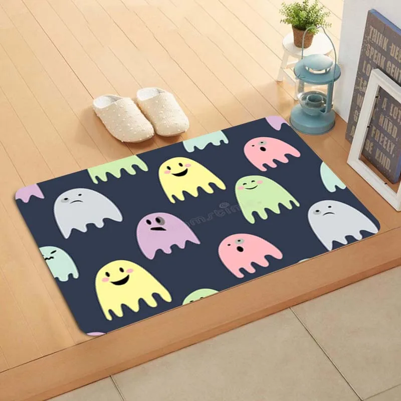 

Halloween Cartoon Ghost Theme Floor Mat Rectangular Fabric Carpet Living Room Bedroom Entrance Universal Soft