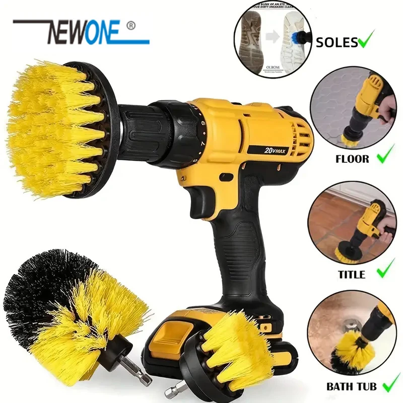 

NEWONE Scrubbing Brush Drill Brush Cleaning Bathroom Surfaces Tub Shower Tile Grout Scrub Cleaning 2/3.5/4 Inches 3 Pieces