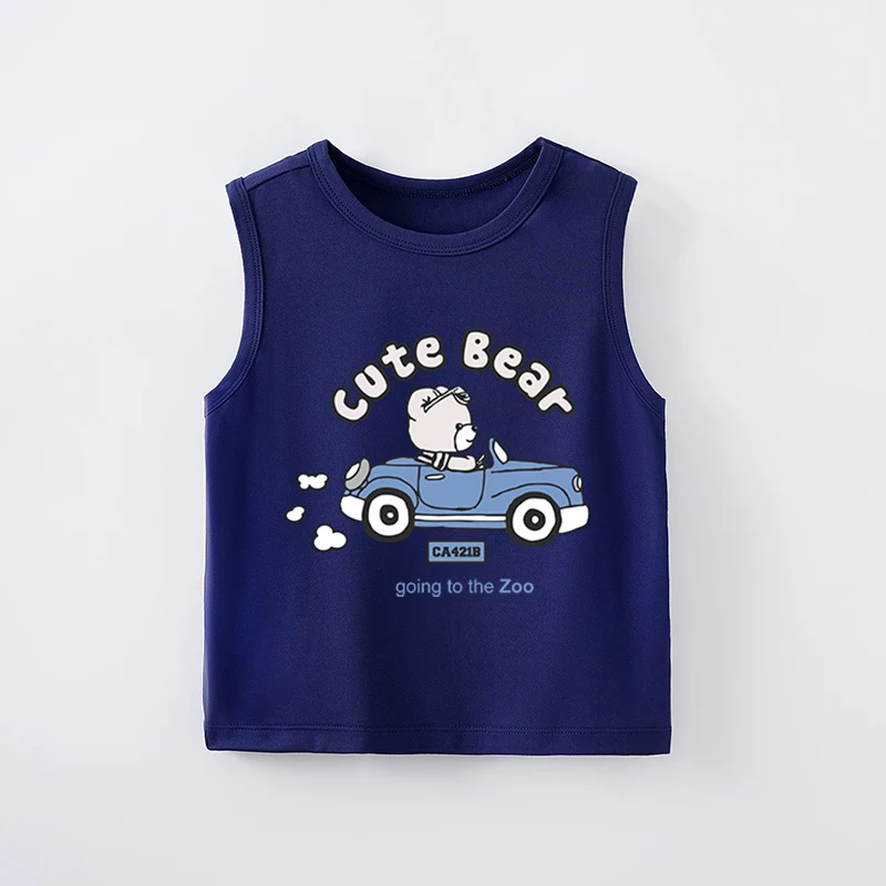 2024 New Style T-shirt Summer Children Kid Print Clothes Sleeveless Boy Girl Baby Casual Lovely Blue Fashion Soft Trendy Hipster