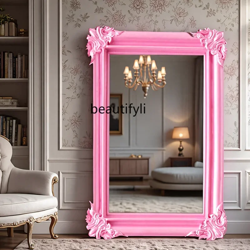 

LXDopamine full-body mirror French retro carved luxury floor-to-ceiling mirror villa cloakroom dressing fitting mirror