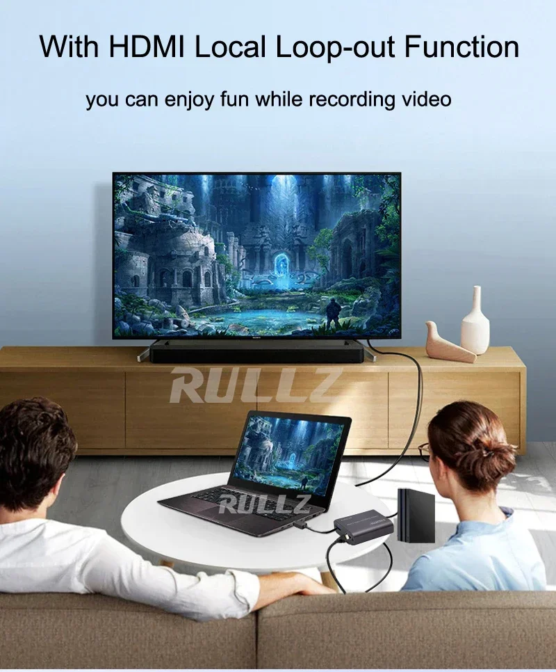 Rullz 4K 60Hz HDMI Video Capture Card TV Loop 1080P Game Recording Plate Live Streaming Box USB 2.0 3.0 Grabber for PS4 Camera
