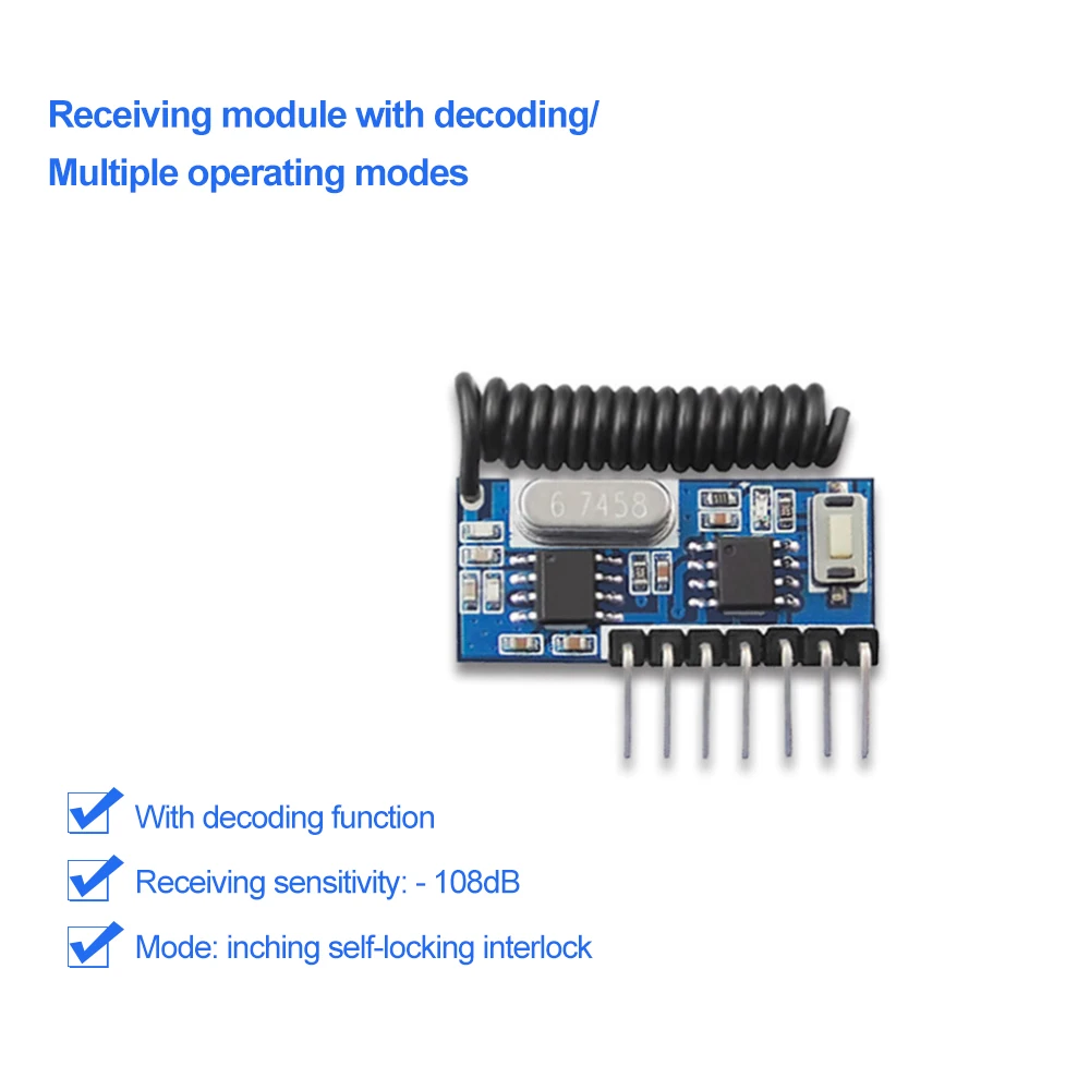 433 Mhz RF Remote Control Receiver and 433mhz RF Relay Receiver Switch Module DC3.3V-5V Jog Self-locking Interlock Controller