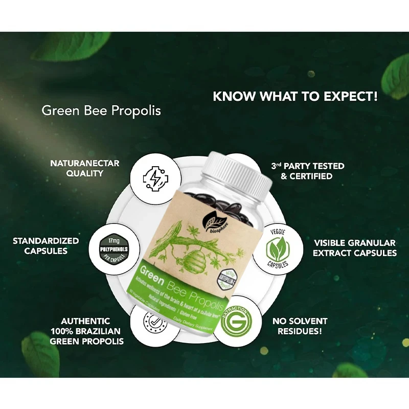 Green Propolis | High Quality Propolis | Ethical Beekeeping and Natural Sources | 60 Capsules