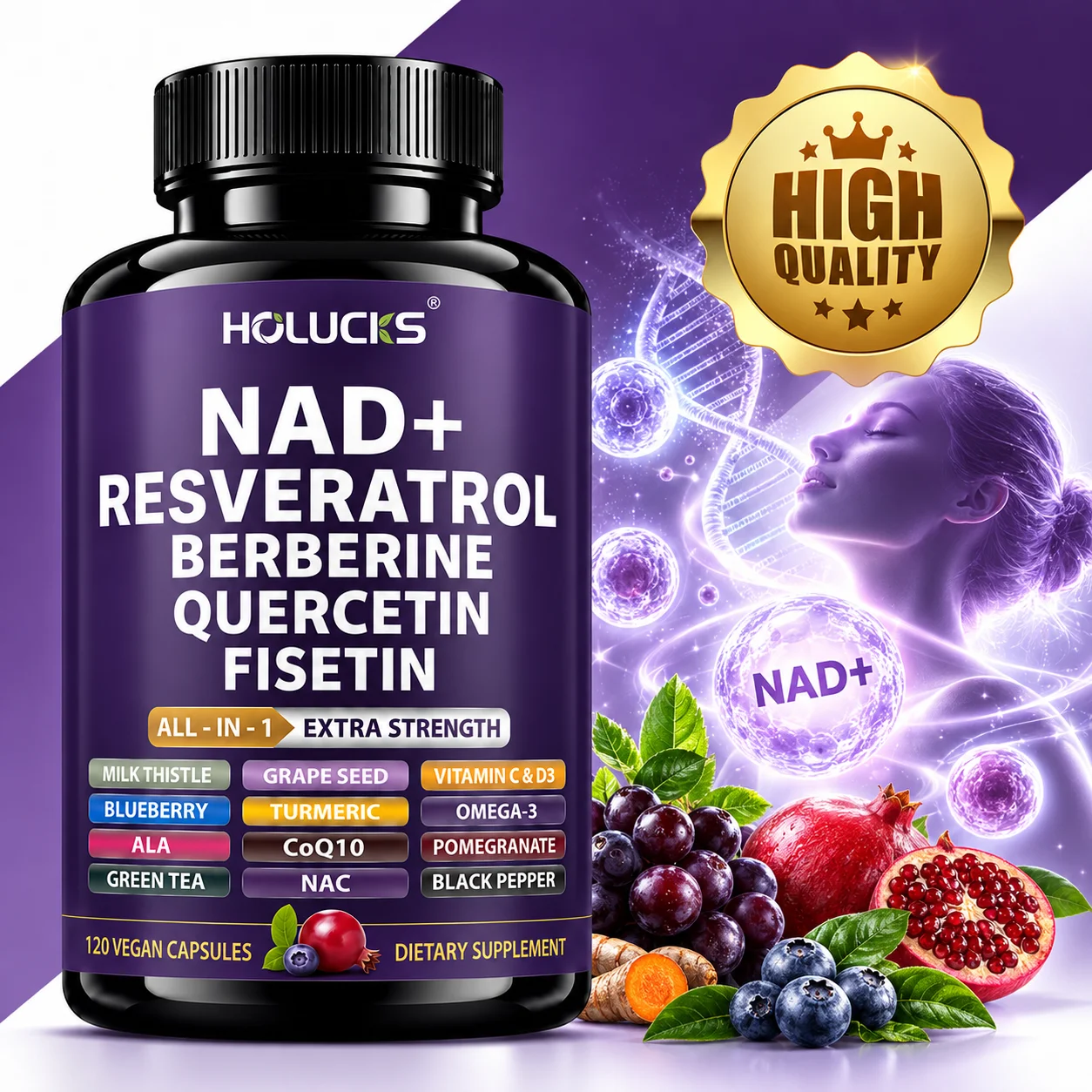 NAD Resveratrol Supplement, Cellular Protection Support, Boost Daily Cellular Vitality, Antioxidant, Immune Defense Formula