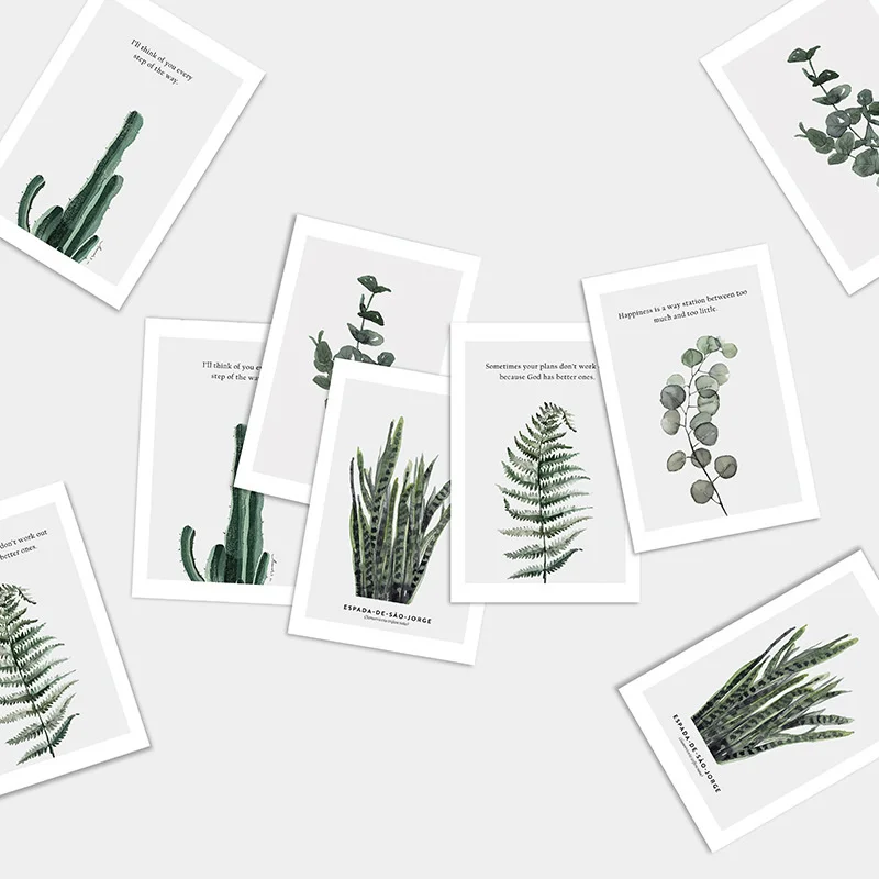 Nordic Ins Green Plants Decorative Card Minimalism Magazine Product Photo Props Background Home Decor Aesthetic Card 5 Sheets