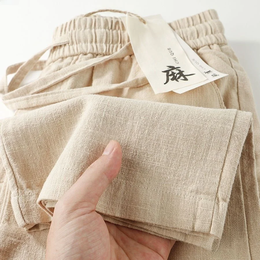 

льняные хлопковые широкие повседневные брюки, свободные удобные дышащие эластичные длинные брюки с дизайном Lazy Feelings