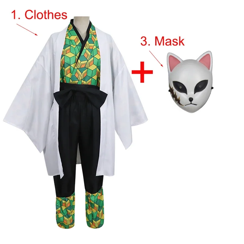 

Kimetsu No Yaiba Kamado Tanjirou Sabito Full Set Cosplay Costume Mask Halloween Funny Costume